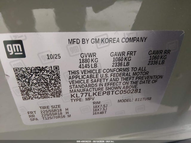 KL77LKEP8TC050281 Chevrolet Trax Fwd Activ