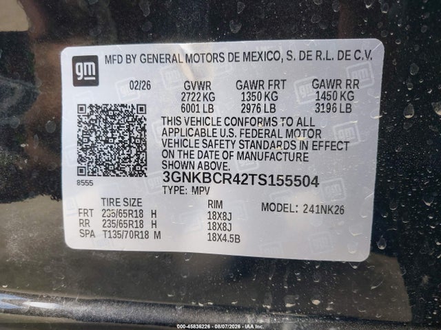 Продаж на аукціоні авто 2026 Chevrolet Blazer Lt, vin: 3GNKBCR42TS155504, номер лоту: 45836226
