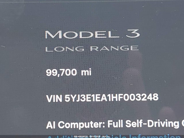 2017 Tesla Model 3 Long Range/standard მანქანა იყიდება აუქციონზე, vin: 5YJ3E1EA1HF003248, აუქციონის ნომერი: 45836228
