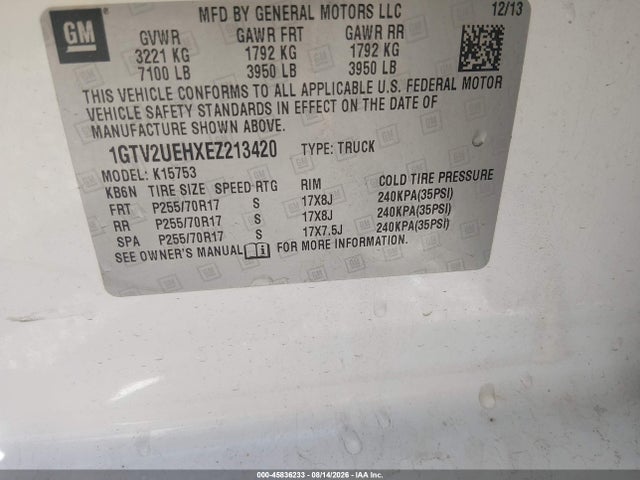 Продаж на аукціоні авто 2014 Gmc Sierra 1500 Sle, vin: 1GTV2UEHXEZ213420, номер лоту: 45836233