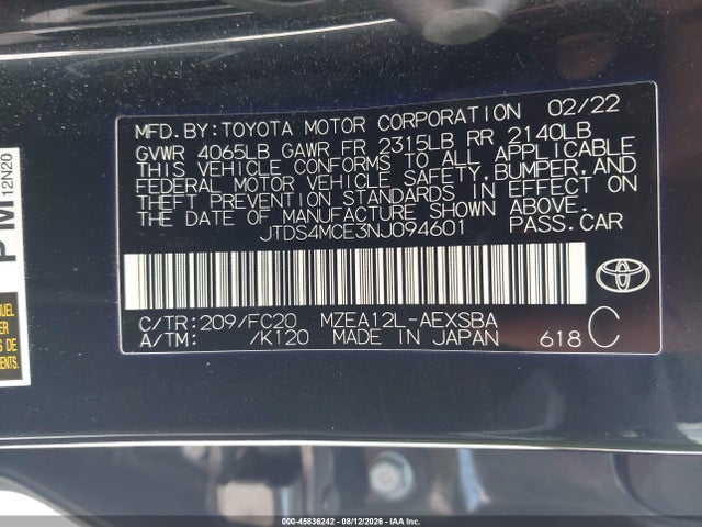Toyota COROLLA SE 2022 JTDS4MCE3NJ094601 Image 9