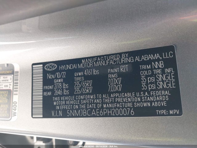 Продаж на аукціоні авто 2023 Hyundai Tucson Sel, vin: 5NMJBCAE6PH200076, номер лоту: 45836250