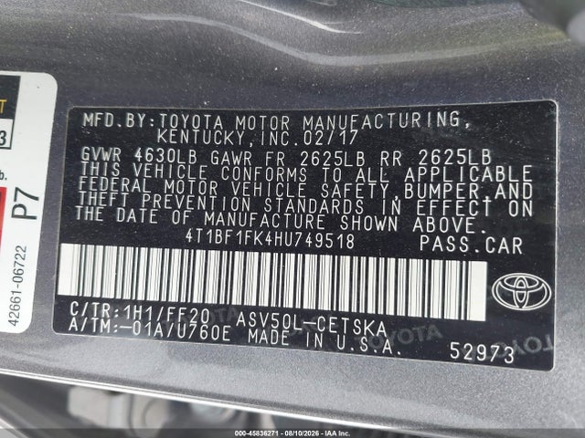 Toyota CAMRY SE 2017 4T1BF1FK4HU749518 Image 9