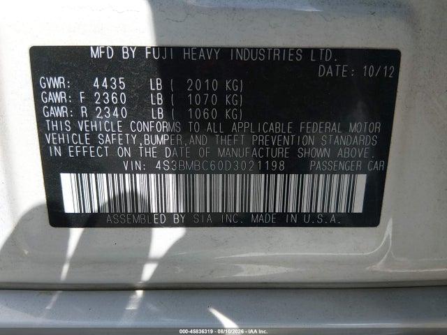 Продаж на аукціоні авто 2013 Subaru Legacy 2.5i Premium, vin: 4S3BMBC60D3021198, номер лоту: 45836319