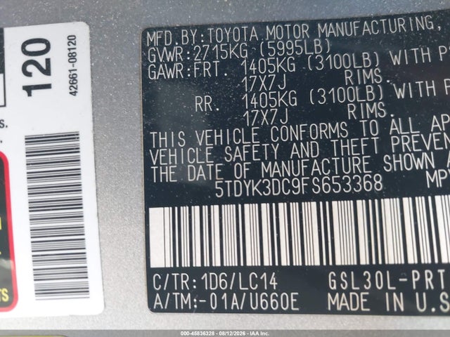 Toyota Sienna Xle 8 Passenger 2015 5TDYK3DC9FS653368 Image 9