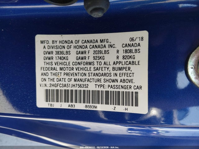 Honda CIVIC SI 2018 2HGFC3A51JH756352 Image 9