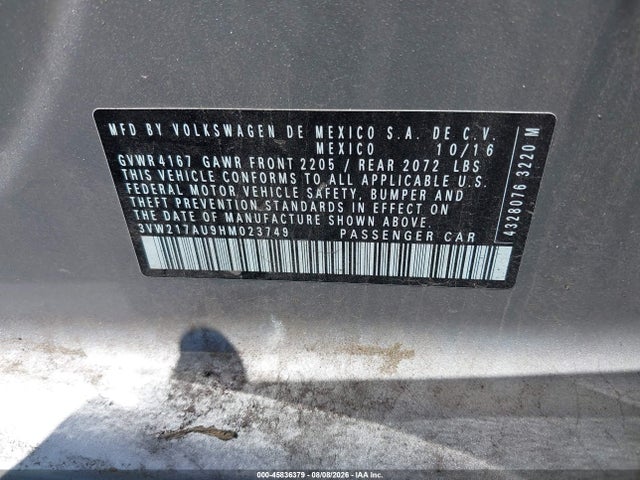 45836379 :رقم المزاد ، 3VW217AU9HM023749 vin ، 2017 Volkswagen Golf Tsi S 4-door/tsi Se 4-door/tsi Sel 4-door/tsi Wolfsburg Edition 4-door مزاد بيع