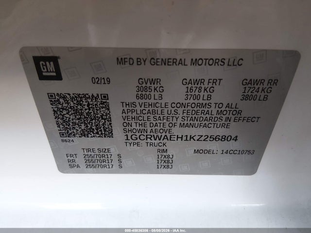 1GCRWAEH1KZ256804 Chevrolet Silverado 1500 Work Truck