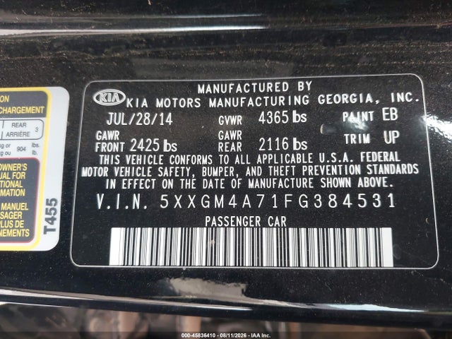 KIA Optima Lx 2015 5XXGM4A71FG384531 Image 9