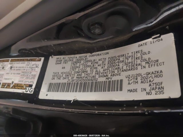 Продаж на аукціоні авто 2005 Lexus Gx 470, vin: JTJBT20X050069252, номер лоту: 45836428