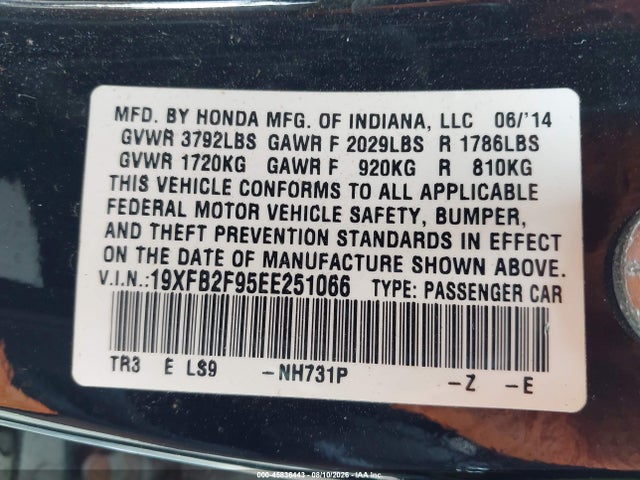 19XFB2F95EE251066 Honda Civic Ex-l