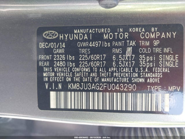 Продаж на аукціоні авто 2015 Hyundai Tucson Se, vin: KM8JU3AG2FU043290, номер лоту: 45836452