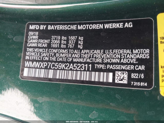 Mini Hardtop Cooper S 2019 WMWXP7C59K2A52311 Image 9
