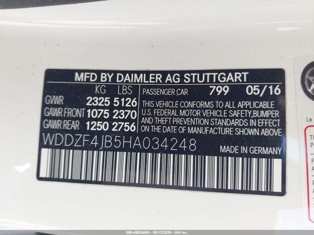 45836480 :رقم المزاد ، WDDZF4JB5HA034248 vin ، 2017 Mercedes-benz E 300 مزاد بيع