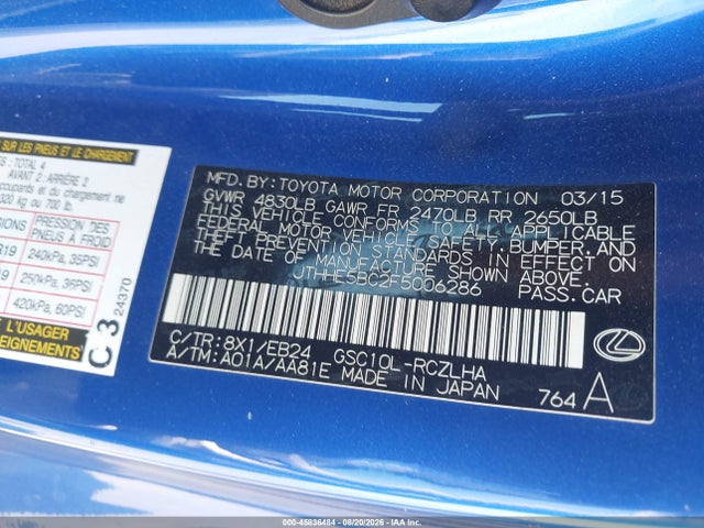 Aukcja sprzedaży 2015 Lexus Rc 350, vin: JTHHE5BC2F5006286, numer aukcji: 45836484