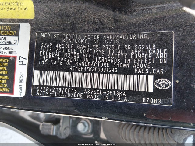 Toyota CAMRY SE 2015 4T1BF1FK3FU994243 Image 9