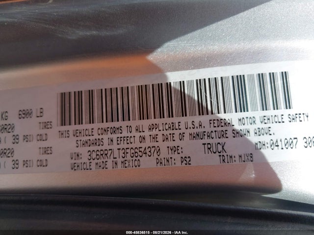 Продажа на аукционе авто 2015 Ram 1500 Big Horn, vin: 3C6RR7LT3FG654370, номер лота: 45836515