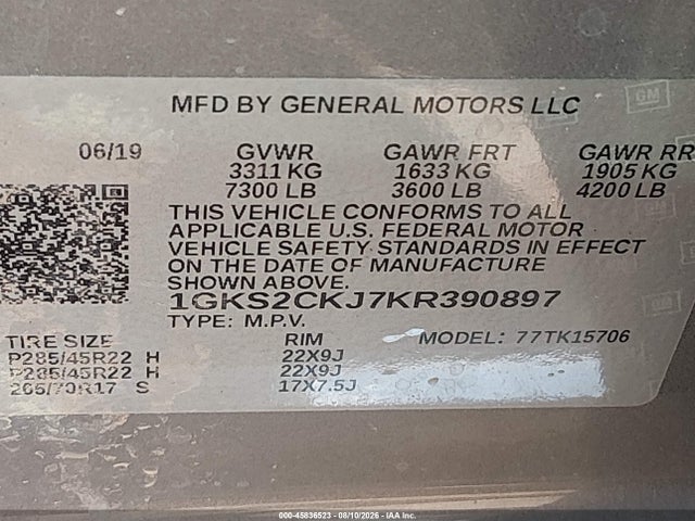 Продаж на аукціоні авто 2019 Gmc Yukon Denali, vin: 1GKS2CKJ7KR390897, номер лоту: 45836523