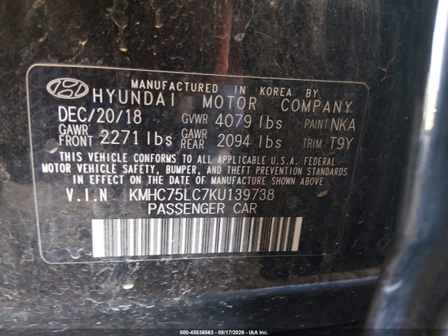 Aukcja sprzedaży 2019 Hyundai Ioniq Hybrid Sel, vin: KMHC75LC7KU139738, numer aukcji: 45836563