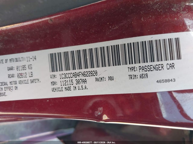 45836577 :رقم المزاد ، 1C3CCCAB4FN622820 vin ، 2015 Chrysler 200 Limited مزاد بيع