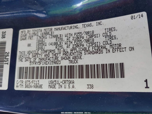 Продаж на аукціоні авто 2014 Toyota Tundra Sr5 5.7l V8, vin: 5TFRY5F1XEX159023, номер лоту: 45836582