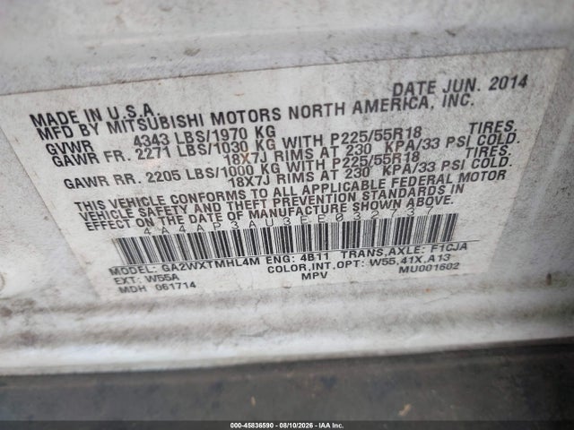 Продаж на аукціоні авто 2014 Mitsubishi Outlander Sport Es, vin: 4A4AP3AU3EE032737, номер лоту: 45836590