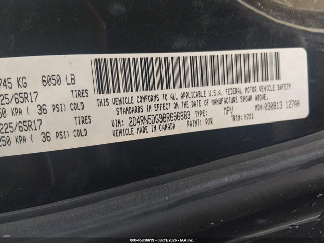 Aukcja sprzedaży 2011 Dodge Grand Caravan Crew, vin: 2D4RN5DG9BR696883, numer aukcji: 45836619