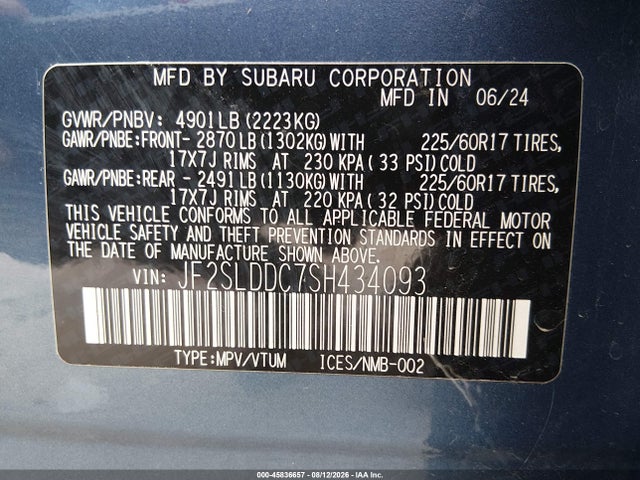 Продаж на аукціоні авто 2025 Subaru Forester Premium, vin: JF2SLDDC7SH434093, номер лоту: 45836657