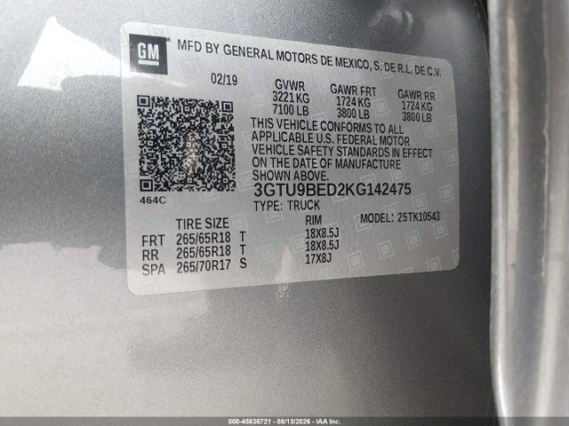 Продаж на аукціоні авто 2019 Gmc Sierra 1500 Sle, vin: 3GTU9BED2KG142475, номер лоту: 45836721
