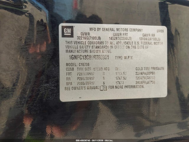 Продаж на аукціоні авто 2009 Chevrolet Tahoe Ls, vin: 1GNFC13C89R288931, номер лоту: 45836740