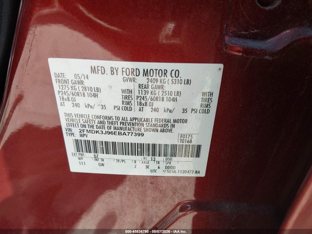 Ford EDGE SEL 2014 2FMDK3J96EBA77399 Image 9