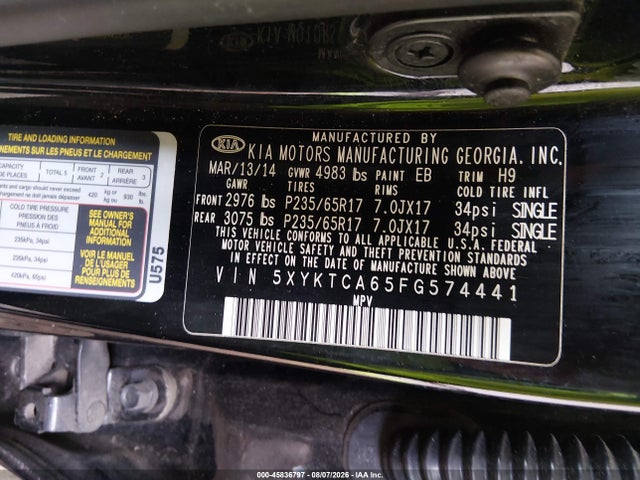KIA SORENTO LX 2015 5XYKTCA65FG574441 Image 9
