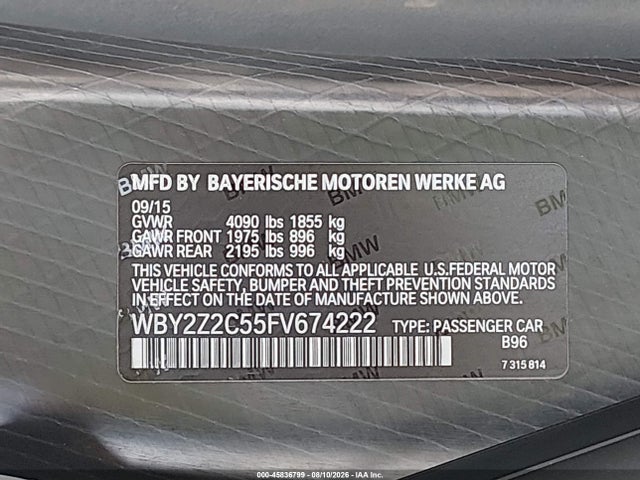 Aukcja sprzedaży 2015 Bmw I8, vin: WBY2Z2C55FV674222, numer aukcji: 45836799