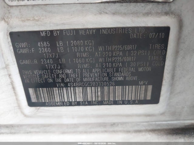 Продажа на аукционе авто 2011 Subaru Outback 2.5i Premium, vin: 4S4BRCGC2B3330526, номер лота: 45836811