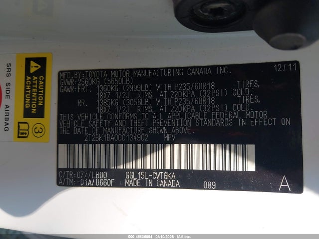 2012 Lexus Rx 350 მანქანა იყიდება აუქციონზე, vin: 2T2BK1BA0CC134902, აუქციონის ნომერი: 45836854