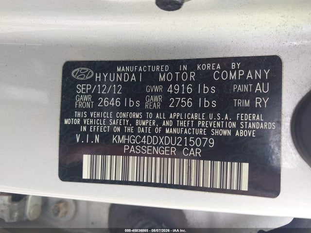 Продаж на аукціоні авто 2013 Hyundai Genesis 3.8, vin: KMHGC4DDXDU215079, номер лоту: 45836865
