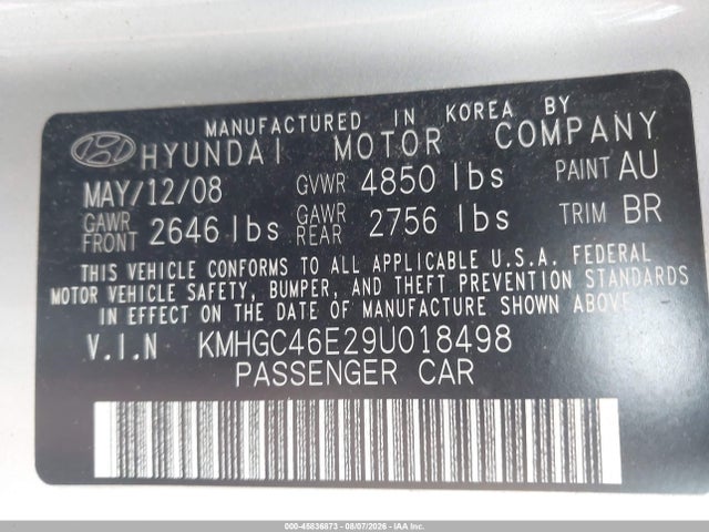 Продаж на аукціоні авто 2009 Hyundai Genesis 3.8, vin: KMHGC46E29U018498, номер лоту: 45836873