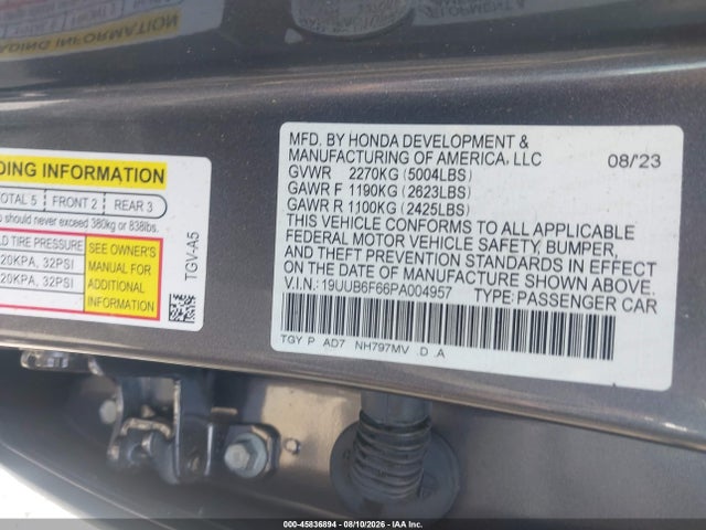 Aukcja sprzedaży 2023 Acura Tlx Advance Package, vin: 19UUB6F66PA004957, numer aukcji: 45836894
