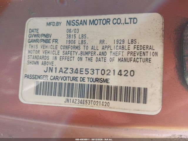 2003 Nissan 350z Touring მანქანა იყიდება აუქციონზე, vin: JN1AZ34E53T021420, აუქციონის ნომერი: 45836911