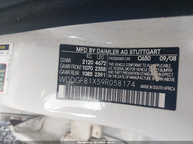 Aukcja sprzedaży 2009 Mercedes-benz C 300 Luxury 4matic, vin: WDDGF81X59R058174, numer aukcji: 45836912