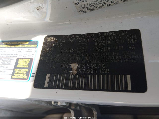 KIA OPTIMA HYBRID 2015 KNAGM4AD7F5089795 Image 9