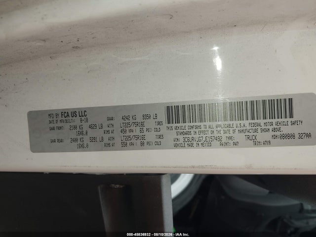 Продаж на аукціоні авто 2018 Ram Promaster 3500 Cargo Van High Roof 159 Wb Ext, vin: 3C6URVJG7JE157492, номер лоту: 45836932