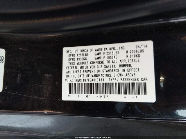 Honda ACCORD EX 2014 1HGCT1B76EA013133 Image 9