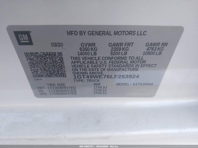 Aukcja sprzedaży 2020 Gmc Sierra 3500hd 4wd  Long Bed Denali, vin: 1GT49WE76LF253924, numer aukcji: 45837011