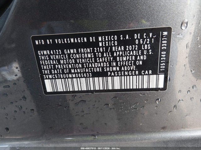 2021 Volkswagen Jetta 1.4t R-line/1.4t Se/s მანქანა იყიდება აუქციონზე, vin: 3VWC57BU0MM065633, აუქციონის ნომერი: 45837018