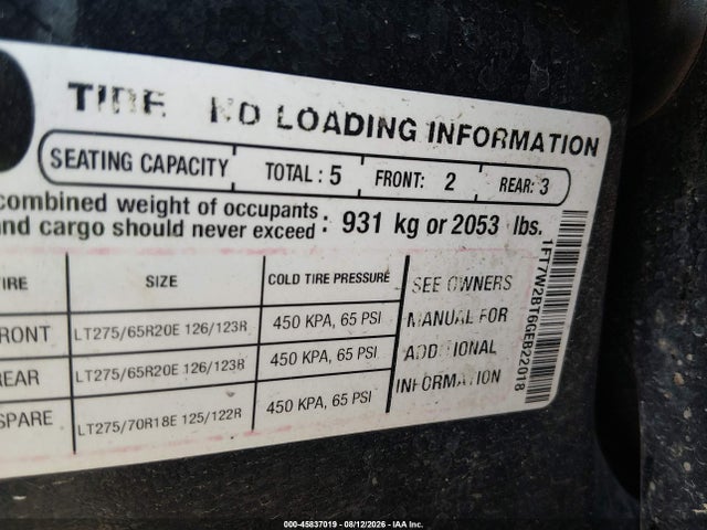 45837019 :رقم المزاد ، 1FT7W2BT6GEB22018 vin ، 2016 Ford F-250 Lariat مزاد بيع
