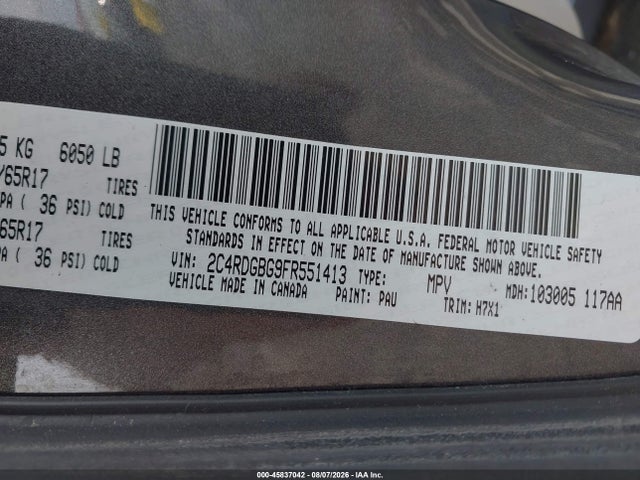 Продажа на аукционе авто 2015 Dodge Grand Caravan Se, vin: 2C4RDGBG9FR551413, номер лота: 45837042