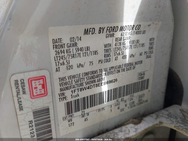 45837047 :رقم المزاد ، 1FT8W4DT8EEB69626 vin ، 2014 Ford F-450 Xl مزاد بيع