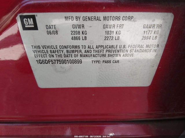 Продажа на аукционе авто 2009 Cadillac Cts Rwd W/1sa, vin: 1G6DF577590100899, номер лота: 45837100