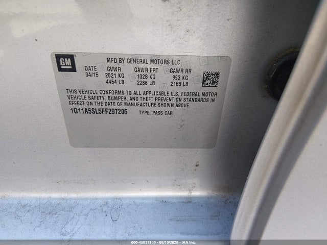 Продаж на аукціоні авто 2015 Chevrolet Malibu 1fl, vin: 1G11A5SL5FF297206, номер лоту: 45837109
